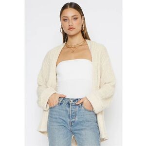 Anthropologie 4SI3NNA Emma Belted Feather Chenille Cardigan Cream M/L sweater